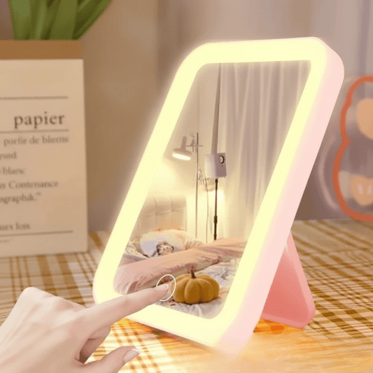 miroir de maquillage led rose avec éclairage lumineux netface