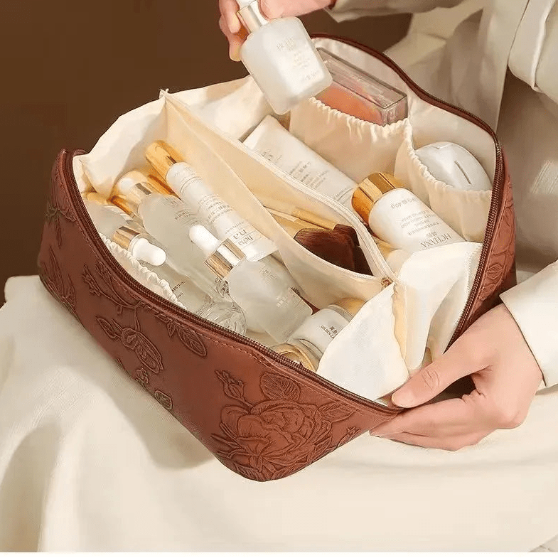 Trousse maquillage FloralBox cuir PU floral – intérieur compartimenté organiseur beauté