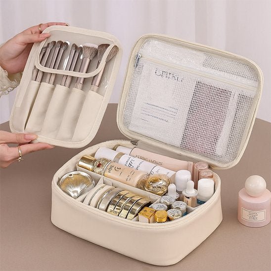 trousse maquillage maquisac blanc ouverte compartimentee