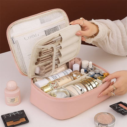 trousse maquillage maquisac rose ouverte compartimentee