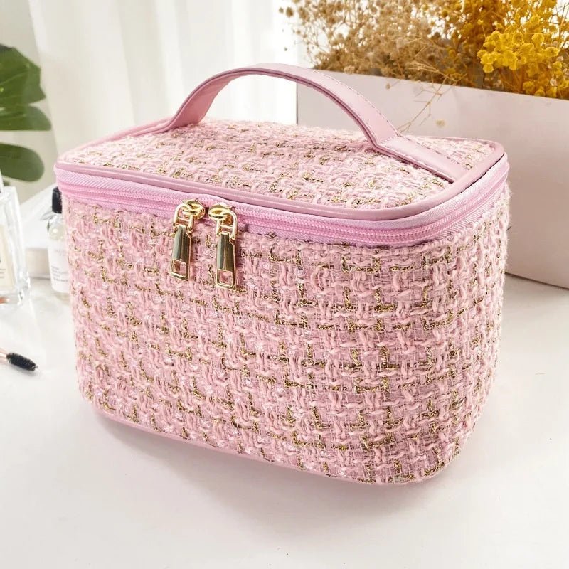 	Trousse maquillage tricot grande capacité rose – pochette organisée